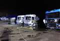 Multiple explosions heard as eight lorries containing hundreds of litres of diesel go up in flames in village overnight
